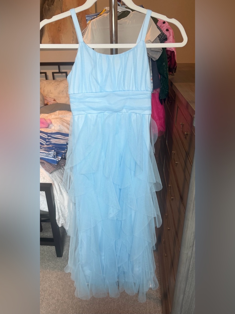 Rare Editions Girls Light Blue Layered Tulle Dress Size 7